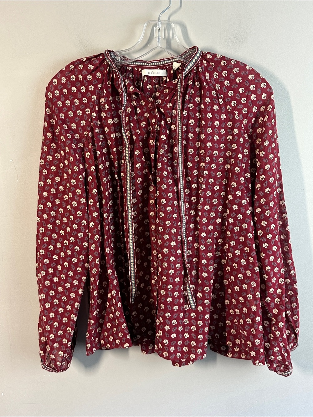 Doen Amina Floral 100% Organic Cotton Long Sleeve Blouse Size XS Cottagecore